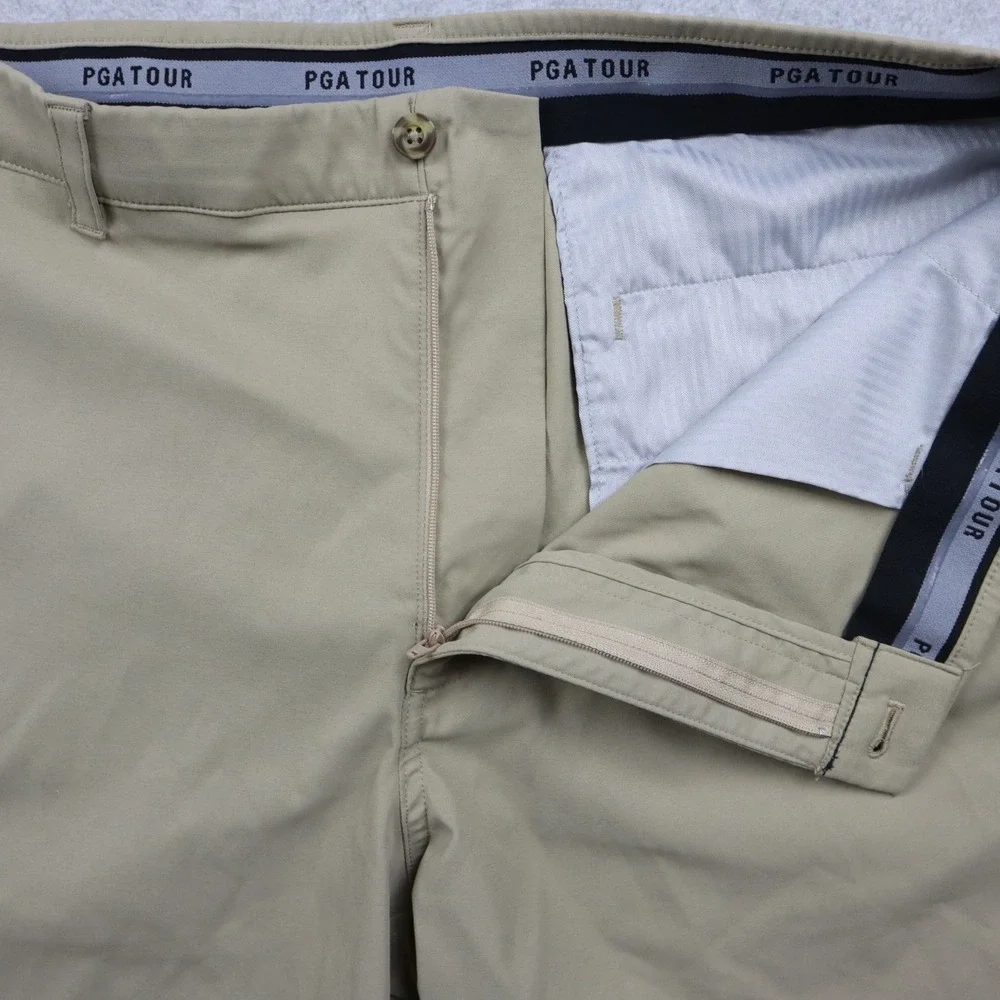 PGA Tour Shorts Mens 38 Performance Golf Chino Casual Stretch Flat Front Beige‎